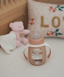 2 az 1-ben Tanuló cumisüveg 210 ml + Szilikon borítással - Sötét rózsaszín