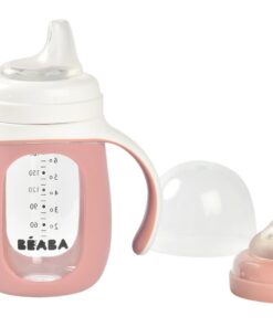 2 az 1-ben Tanuló cumisüveg 210 ml + Szilikon borítással - Sötét rózsaszín