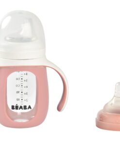 2 az 1-ben Tanuló cumisüveg 210 ml + Szilikon borítással - Sötét rózsaszín