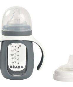 2 az 1-ben Tanuló cumisüveg 210 ml + Szilikon borítással - Sötétszürke