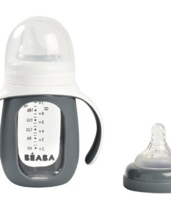 2 az 1-ben Tanuló cumisüveg 210 ml + Szilikon borítással - Sötétszürke