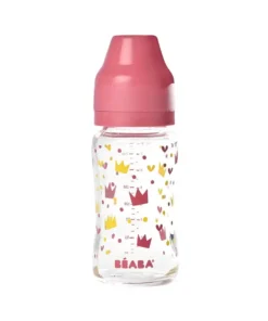 Szélesnyakú Üveg Cumisüveg 240 ml - Sárga - Rózsaszín koronák