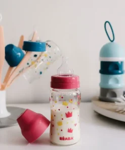 Szélesnyakú Üveg Cumisüveg 240 ml - Sárga - Rózsaszín koronák