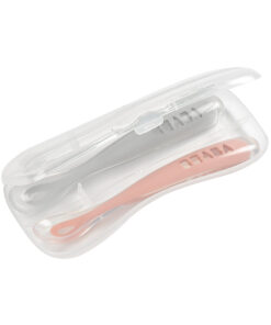 Ergonomikus Szilikon Hosszú Kiskanál Szett + Doboz- Sötét rózsaszín