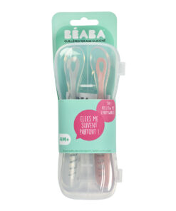 Ergonomikus Szilikon Hosszú Kiskanál Szett + Doboz- Sötét rózsaszín