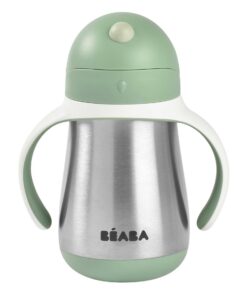 Rozsdamentes Acél Szívószálas Ivópohár 250 ml - Zsályazöld