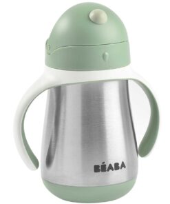 Rozsdamentes Acél Szívószálas Ivópohár 250 ml - Zsályazöld