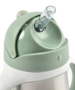 Rozsdamentes Acél Szívószálas Ivópohár 250 ml - Zsályazöld