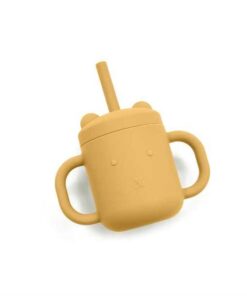 Szilikon pohár szívószállal és dupla fogantyúval, sárga Magni
