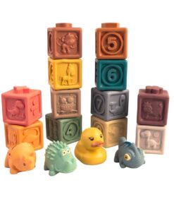 Puha szilikonos szenzoros építőkockák állatfigurákkal, 16 db-os Magni