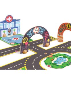 CRAZY MOTORS autópálya - Városi úthálózat épület elemekkel - Puzzl'Up City-Giant- 33 pcs